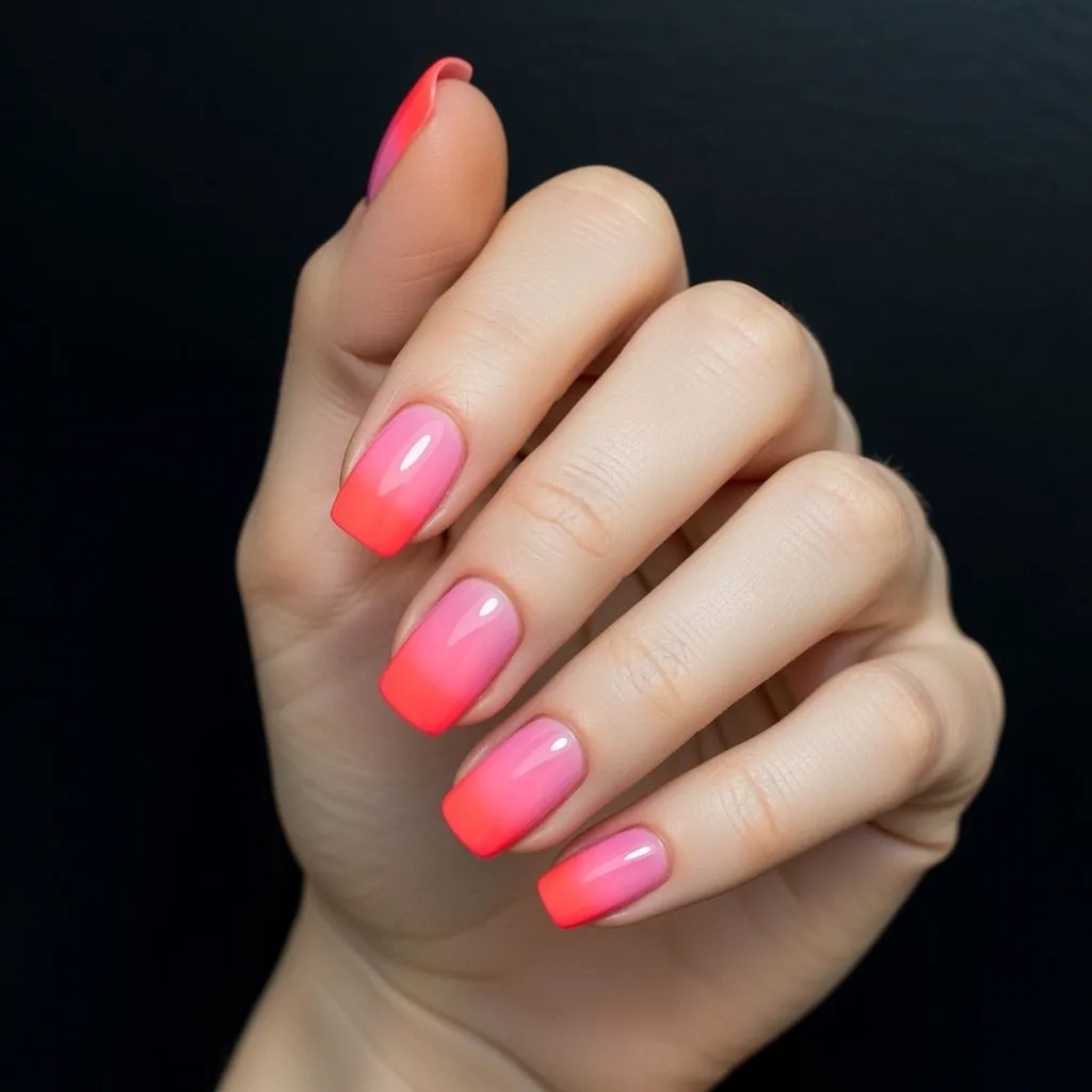 Coral-to-pink ombre nails are like a tropical sunset